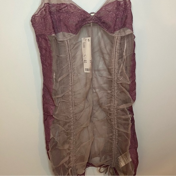 Urban Outfitters UO Marina Sheer Ruched Monochromatic Purple Mini Dress M NWT - Picture 8 of 16